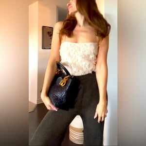 Green cropped linen blend pants knit culotte style